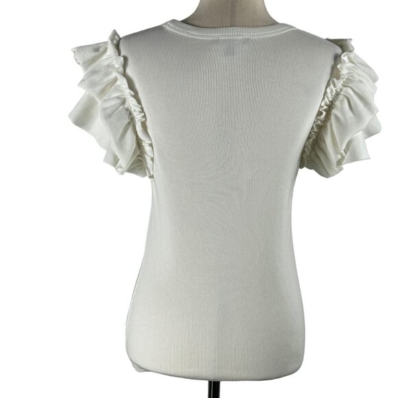 LIKE NEW! EXPRESS Ruffle Sleeve Ribbed Short Sleeve T-Shirt in Cream Siz… - Picture 8 of 8